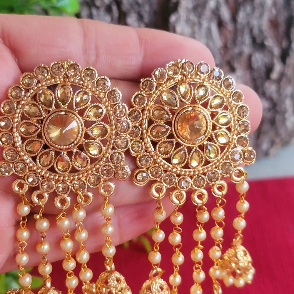India Boutique Gold Floral Earrings with Pearl Accents